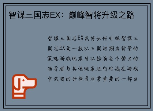 智谋三国志EX：巅峰智将升级之路
